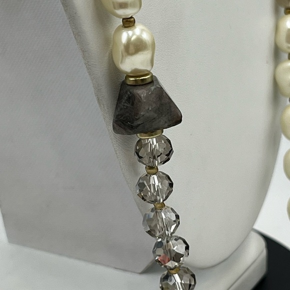 CHICOS Gold Tone Crystal Beads Rhinestone Cross Medallion Tassel Adj Necklace - Picture 7 of 16